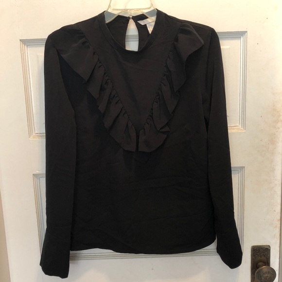 black ruffle blouse long sleeve